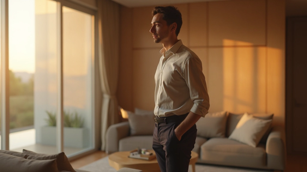 暖かい照明がリビング空間に落ち着きをもたらす様子を示すプロフェッショナルな室内写真